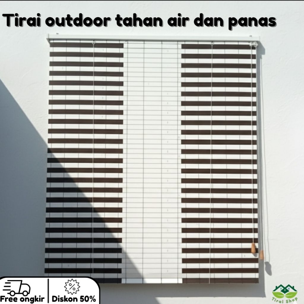 Tirai Gulung PVC Kayu Outdoor Premium Tahan Cuaca Ekstrim untuk Teras