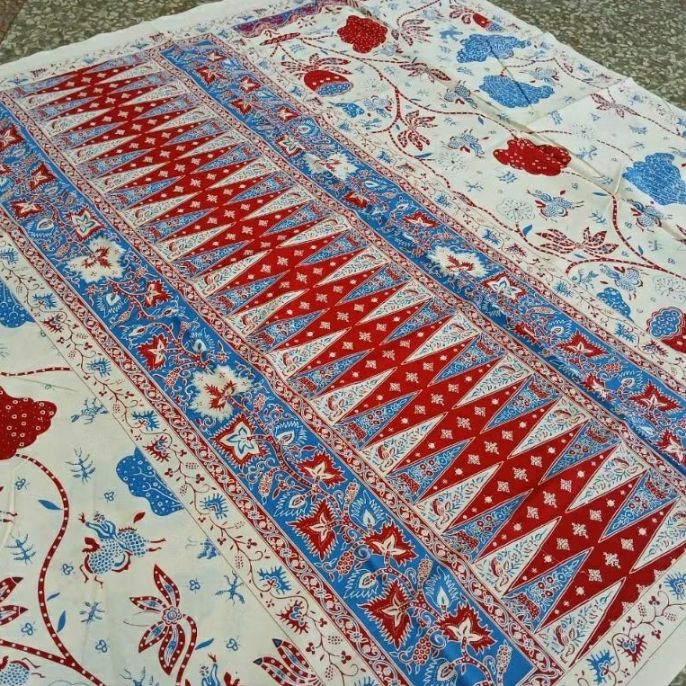 (ORIGINAL) KAIN BATIK SOLO ENCIM BUNGA MERAH BIRU