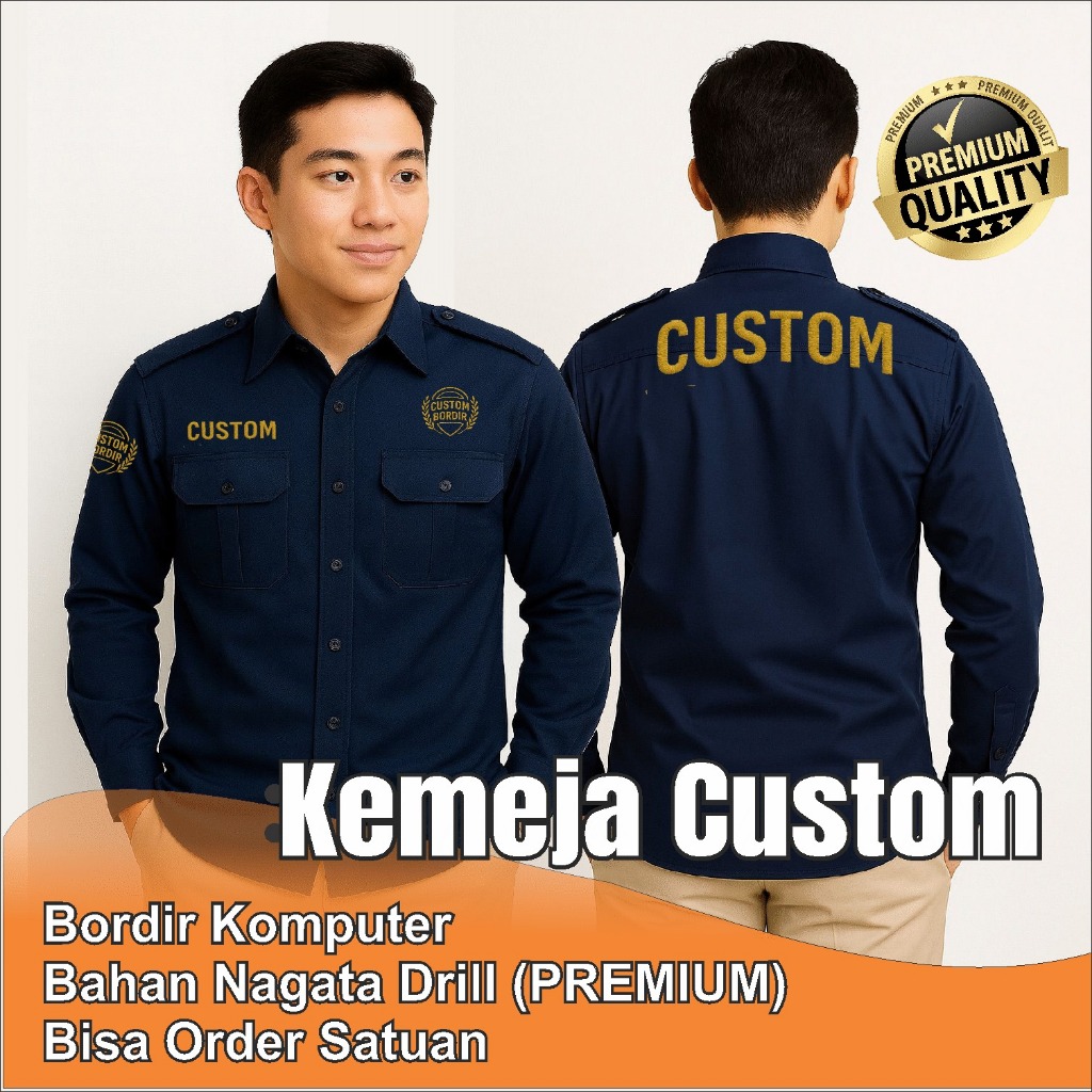 New Kemeja Premium Pdh/Pdl Custom Bordir Bahan Nagata Drill | Satuan / Grosir