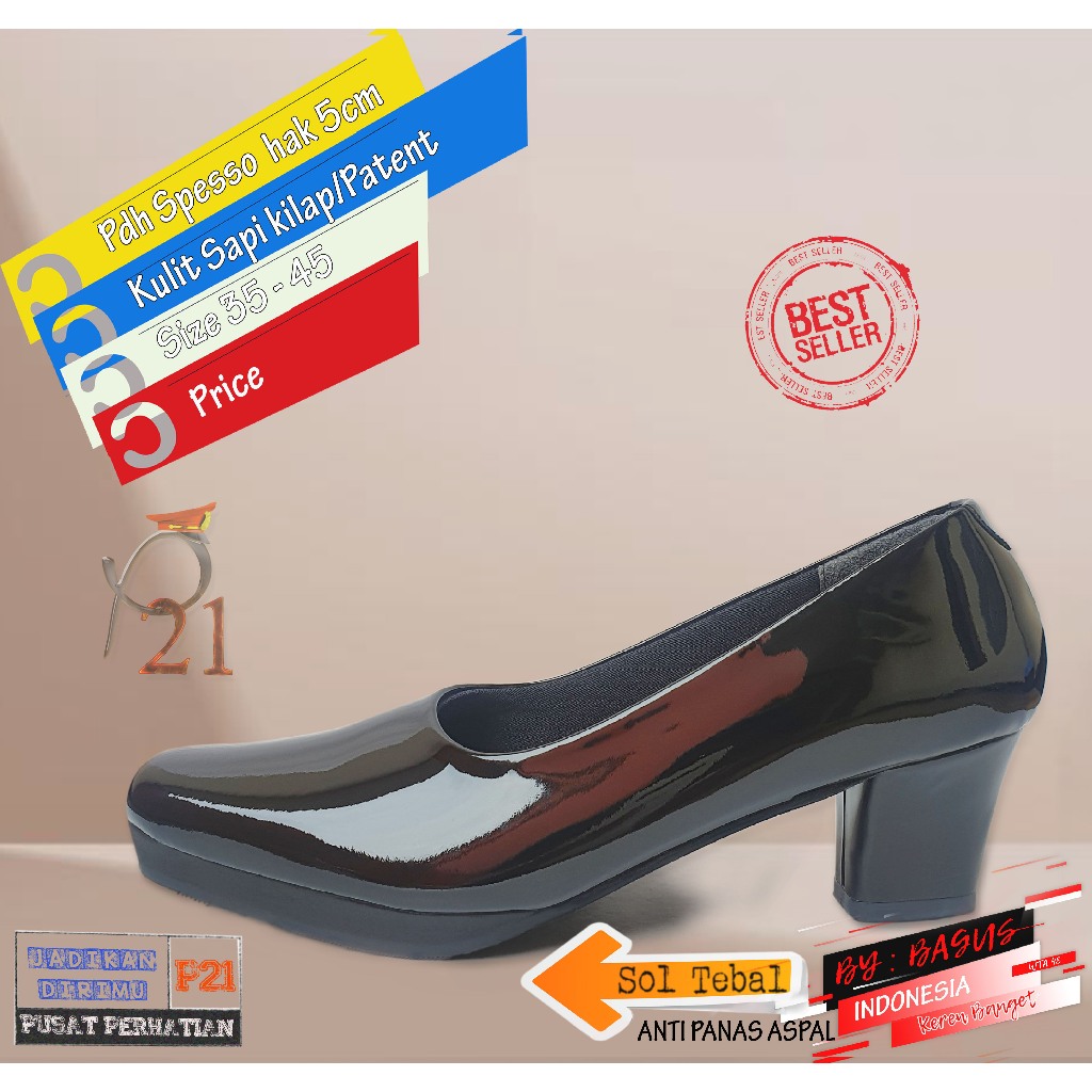 Sepatu P21 PDH Spesso  Polwan Kulit Asli