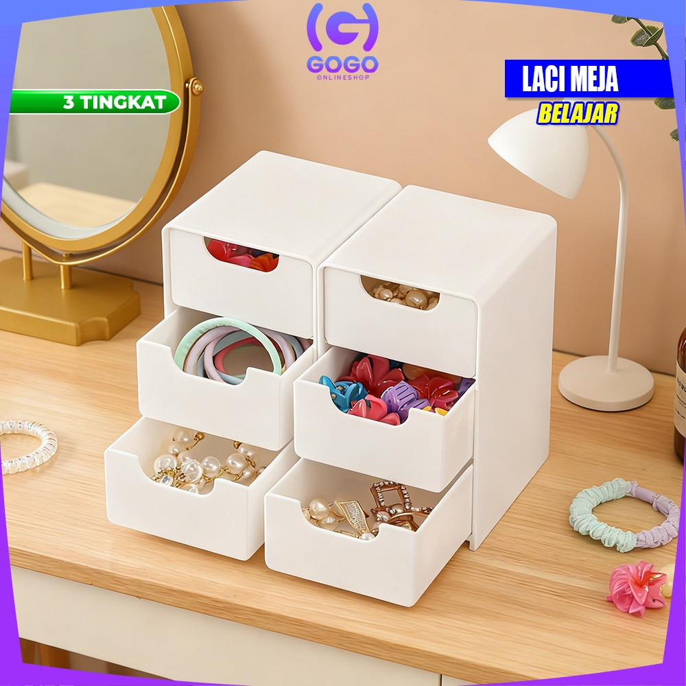 GOGO-C1398 Rak Laci Susun Mini 3 Tingkat / Tempat Penyimpanan Drawer Storage Box Laci Mini Aesthetic