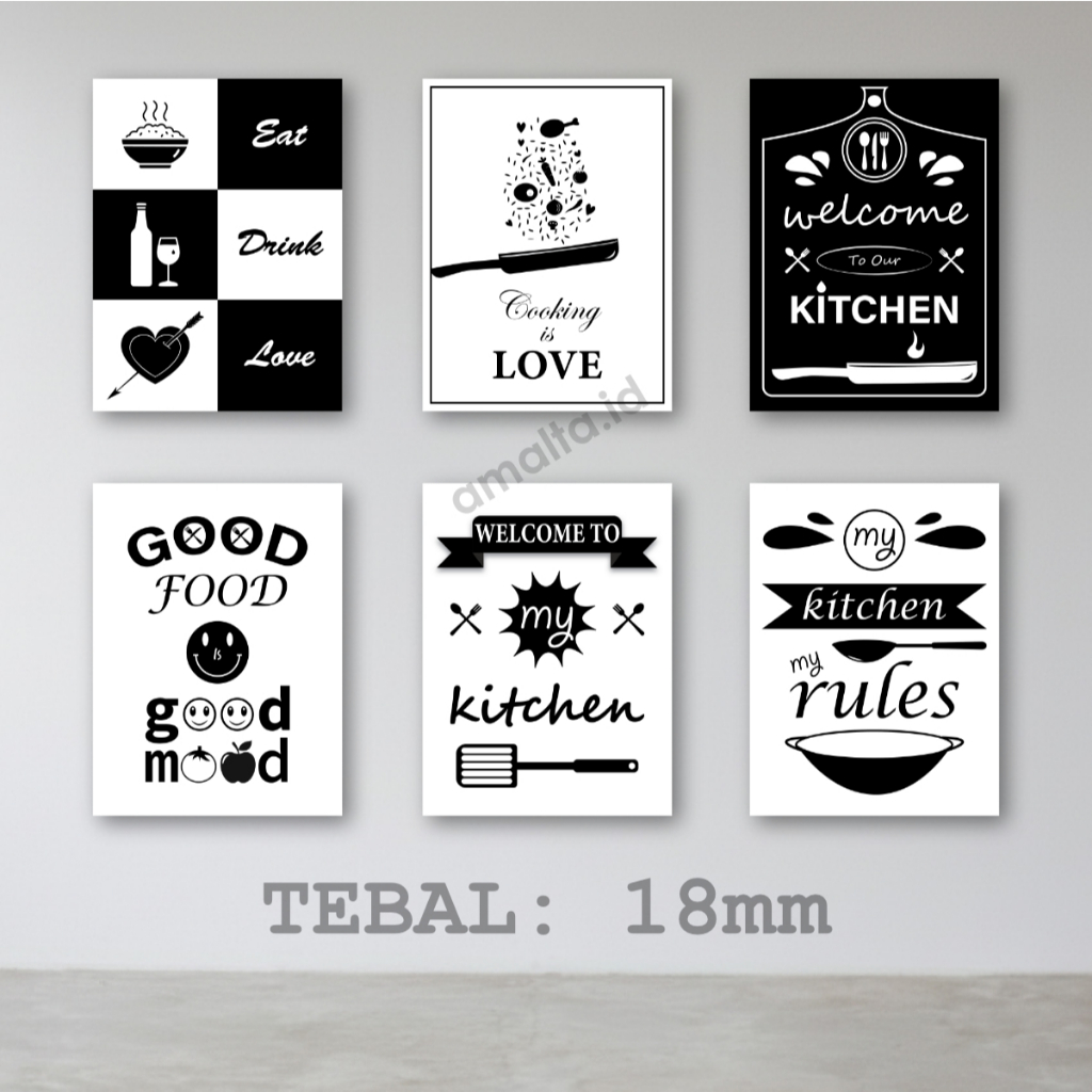 Dekorasi Hiasan Dinding Dapur Ruang Makan Hitam Putih