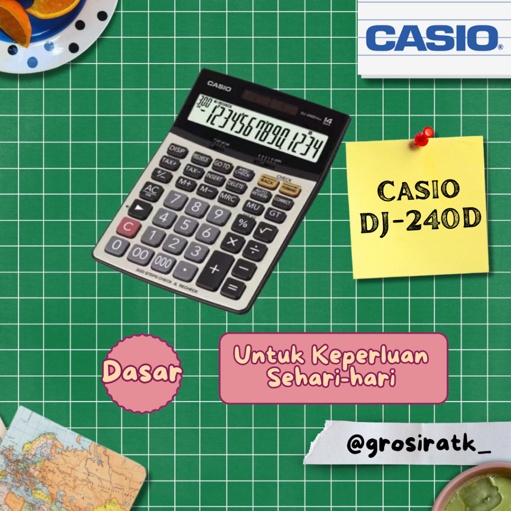 Casio Kalkulator DJ 240D / Kalkulator 14 Digit / kalkulator Meja / Kalkulator Kantor / Kalkulator Or