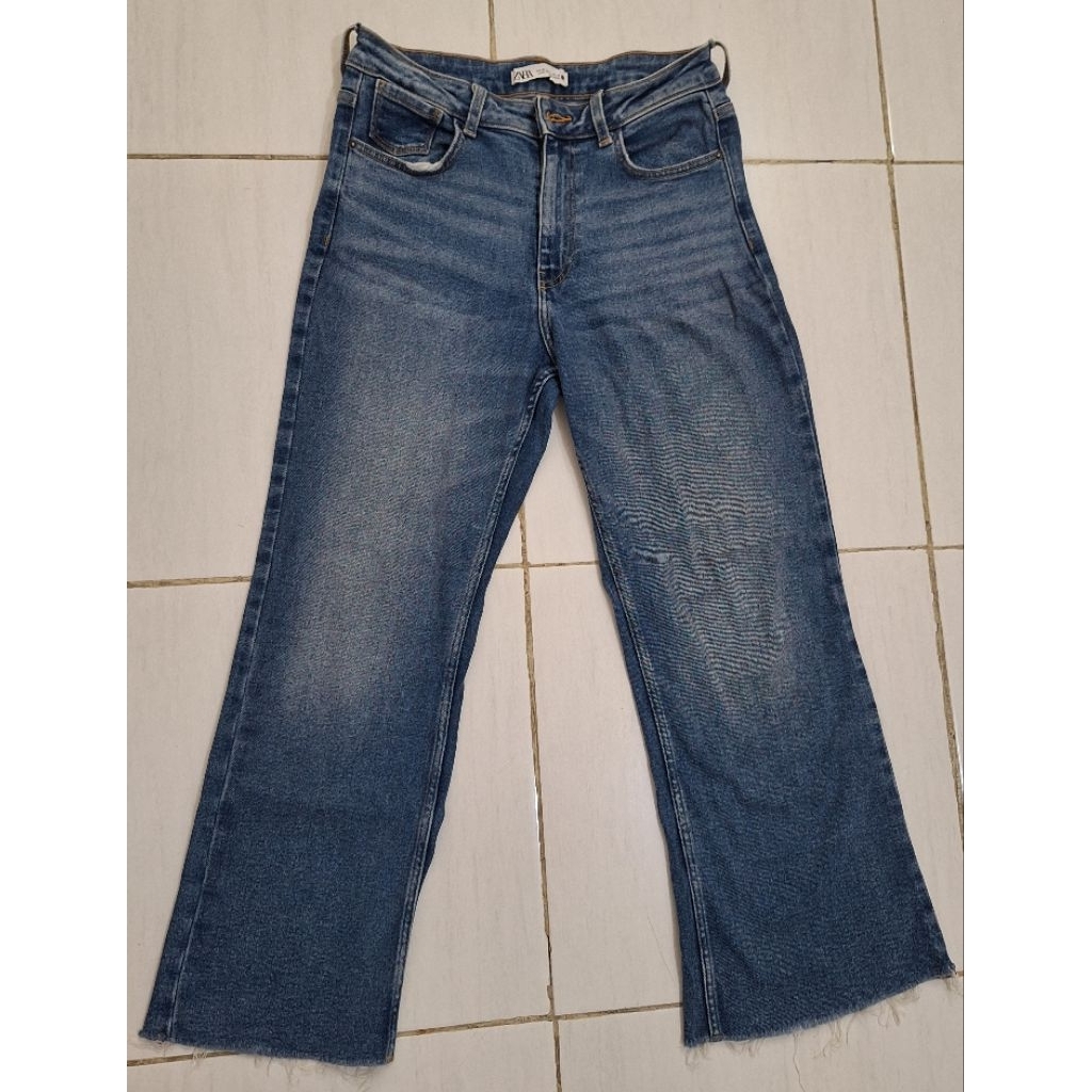 ZARA celana jeans cropped Flare high waist