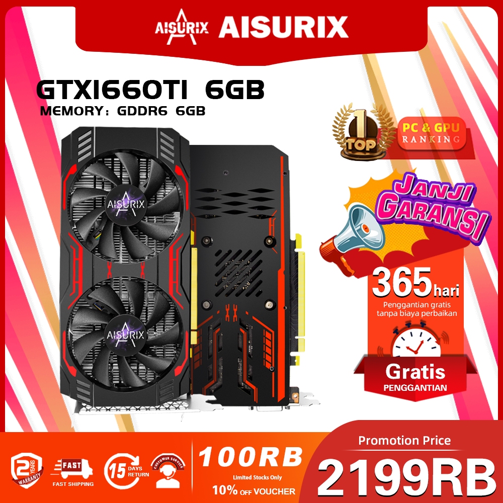 AISURIX NVIDA GTX 1660 TI 6GB VGA Card GDDR6 192BIT - New Video Card For PC Gaming GTX 1660 Super