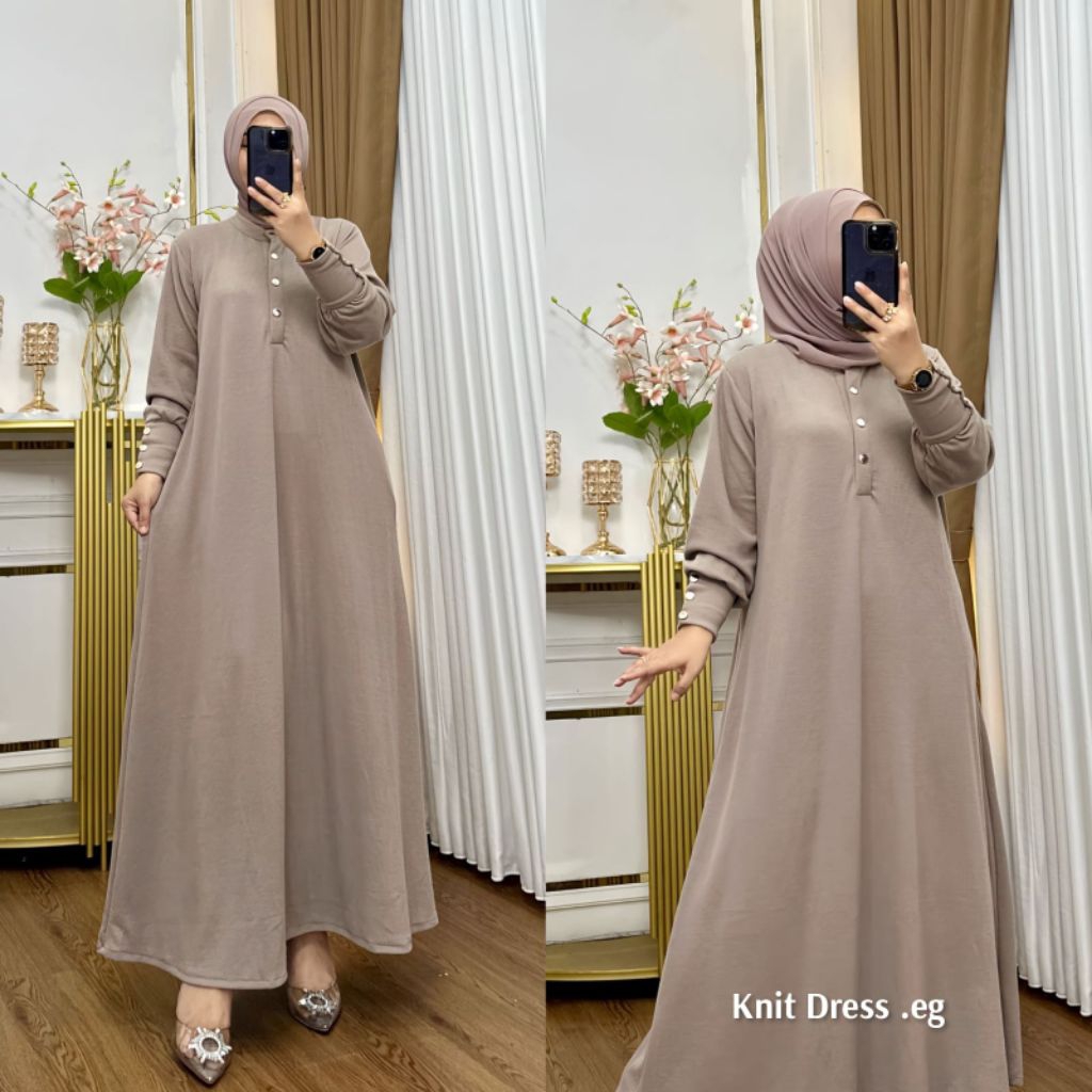 KNIT DRESS BAHAN KNIT LD 110 -115 PB 138 DAN KANCING AKTIF