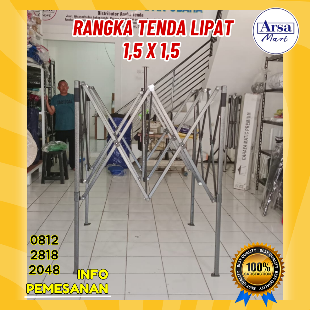 RANGKA TENDA LIPAT 1,5X1,5 BESI 0,8 (TIDAK TERMASUK ATAP)