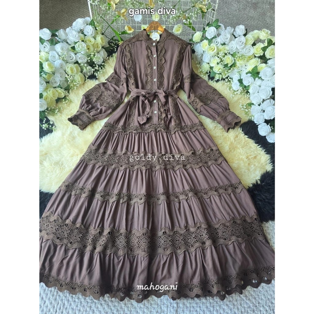 Diva Gamis Ghatbiyya Goldy Premium Katun Polos Renda Fullfuring