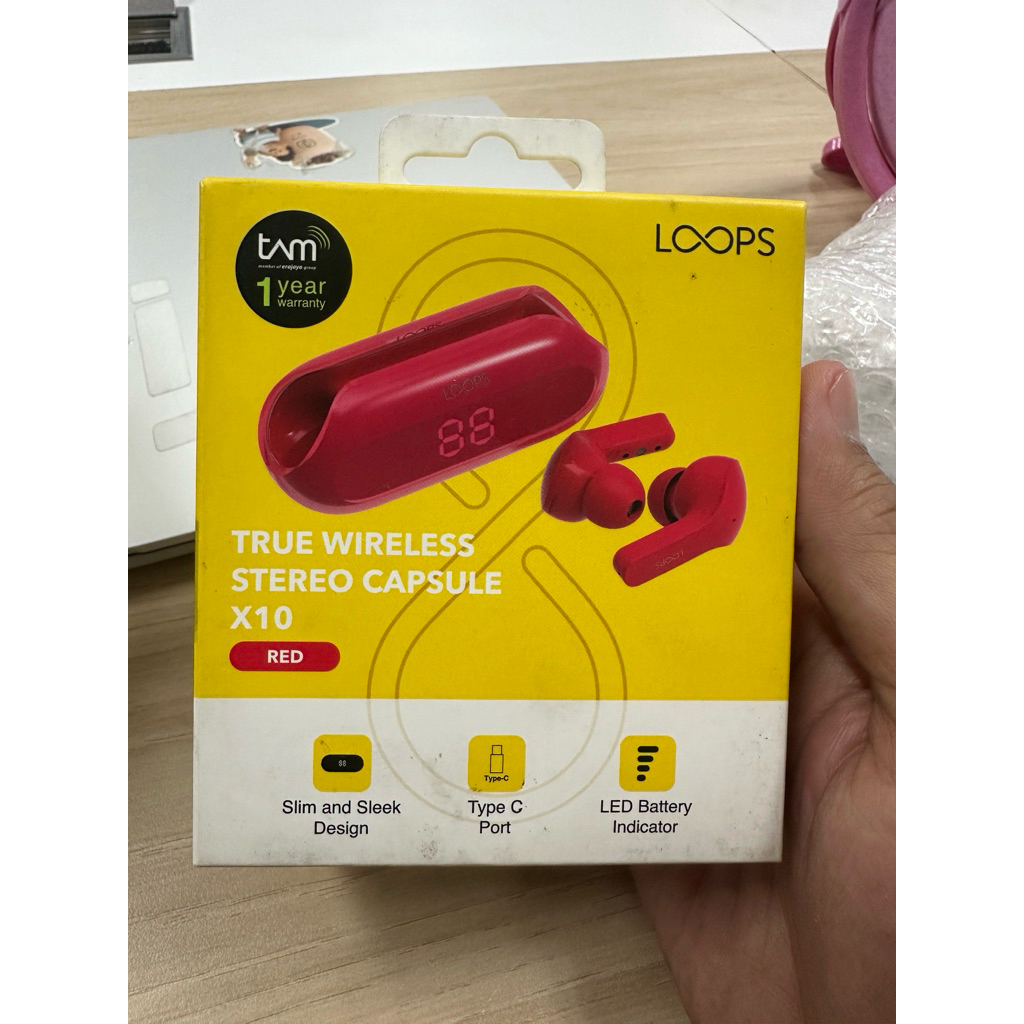 LOOPS TWS Earphone LED X10 Original - Red