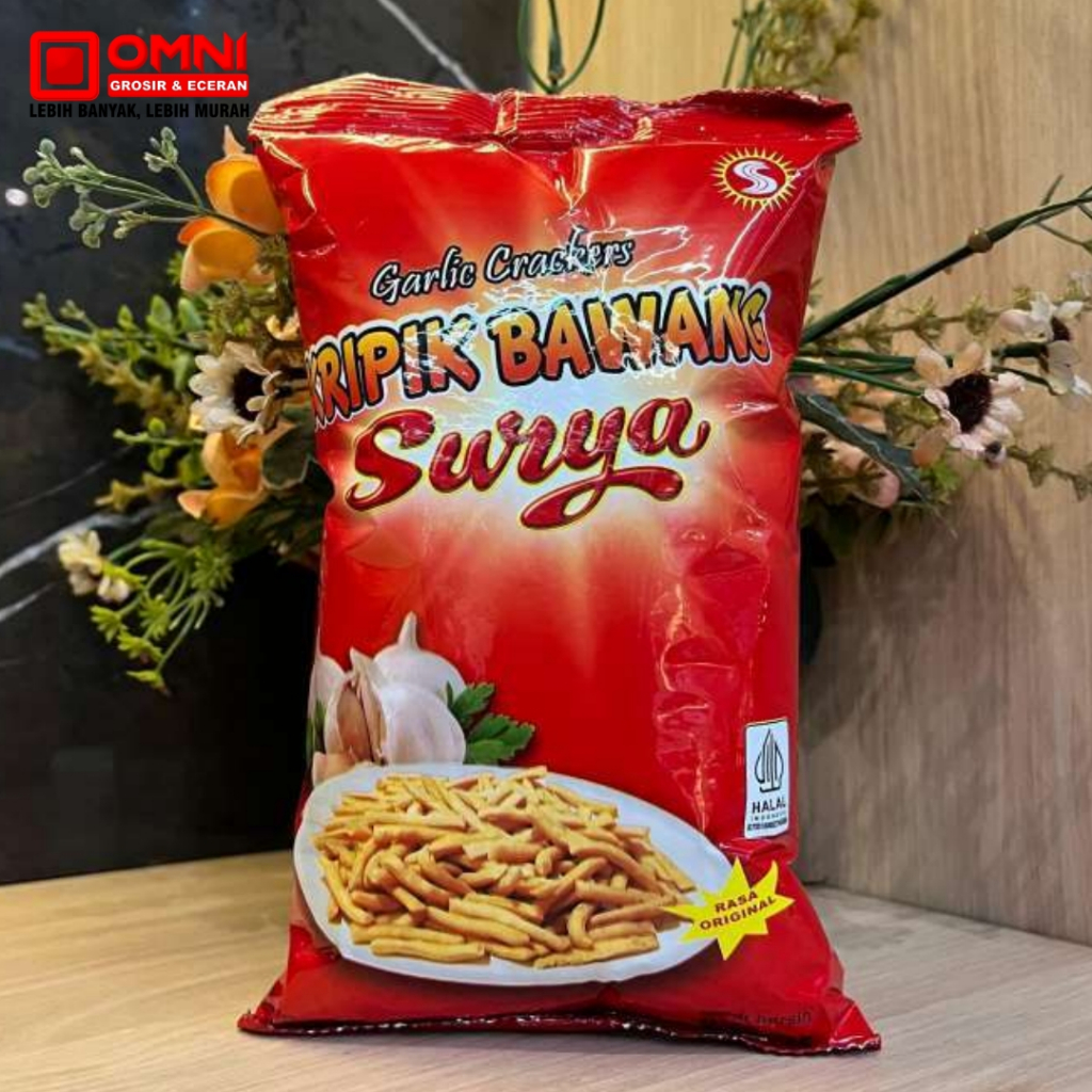 Keripik Bawang SURYA rasa Original 225gr Garlic Crackers khas Makassar