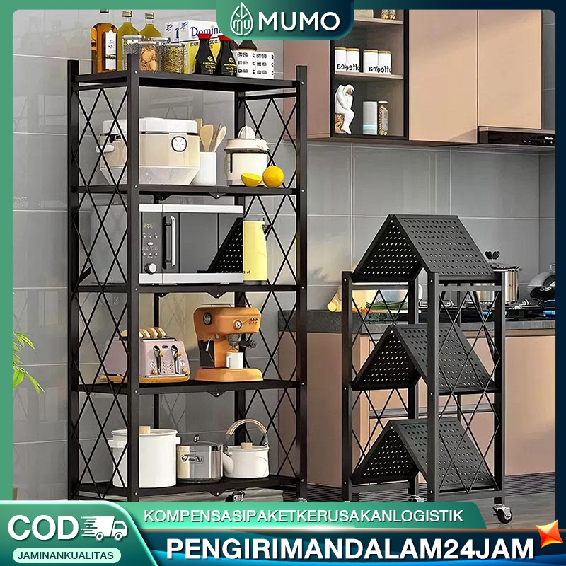 Rak Troli Lipat  Stainless Steel  Rak Dapur Multi-fungsi Rak Lipat Rak Penyimpanan Serbaguna