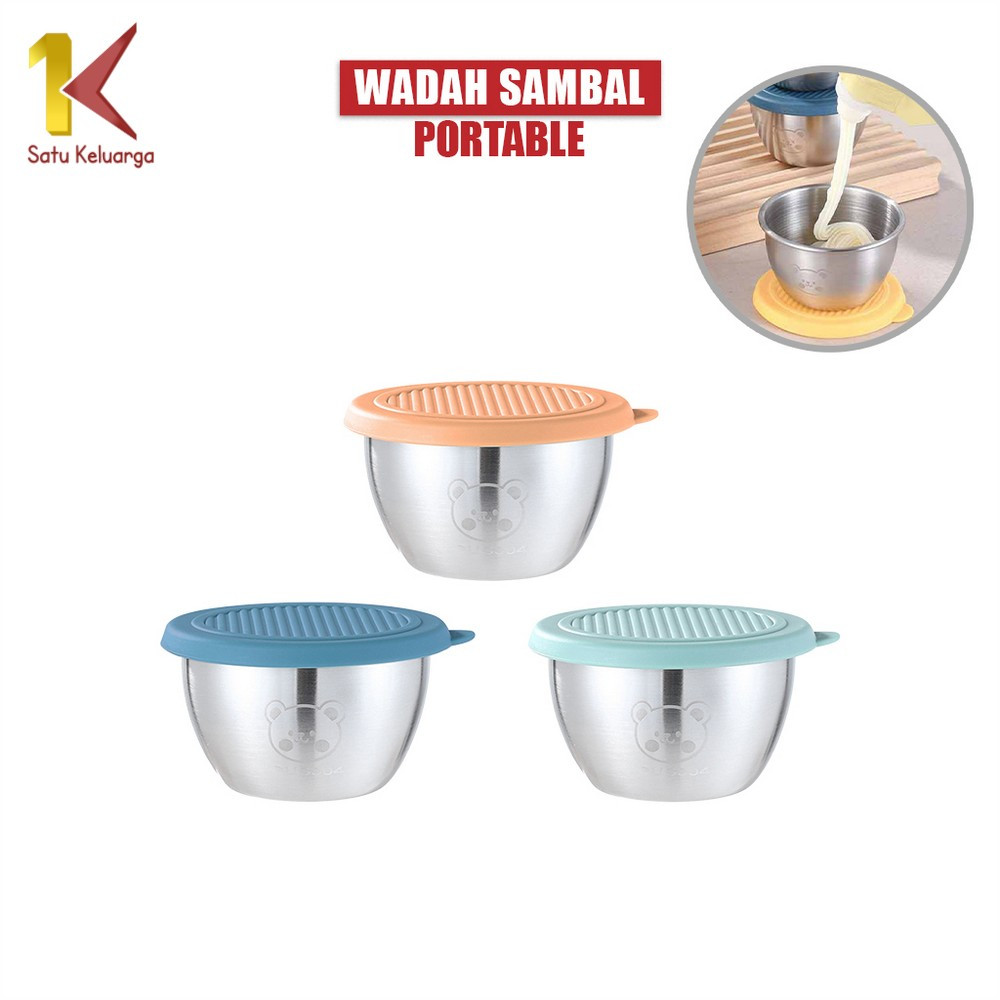 Satu Keluarga Wadah Saos Stainless Steel C1393 Tempat Saus Stainless Food Grade Tutup Karet Silikon