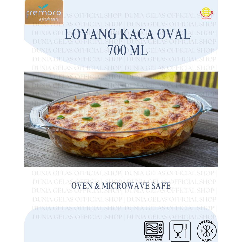 FREMORO Loyang Baking Oval Kaca Oven 0.7L/Baking Oval Dish/Oval Baking/Oven Safe/Loyang Kaca Oval