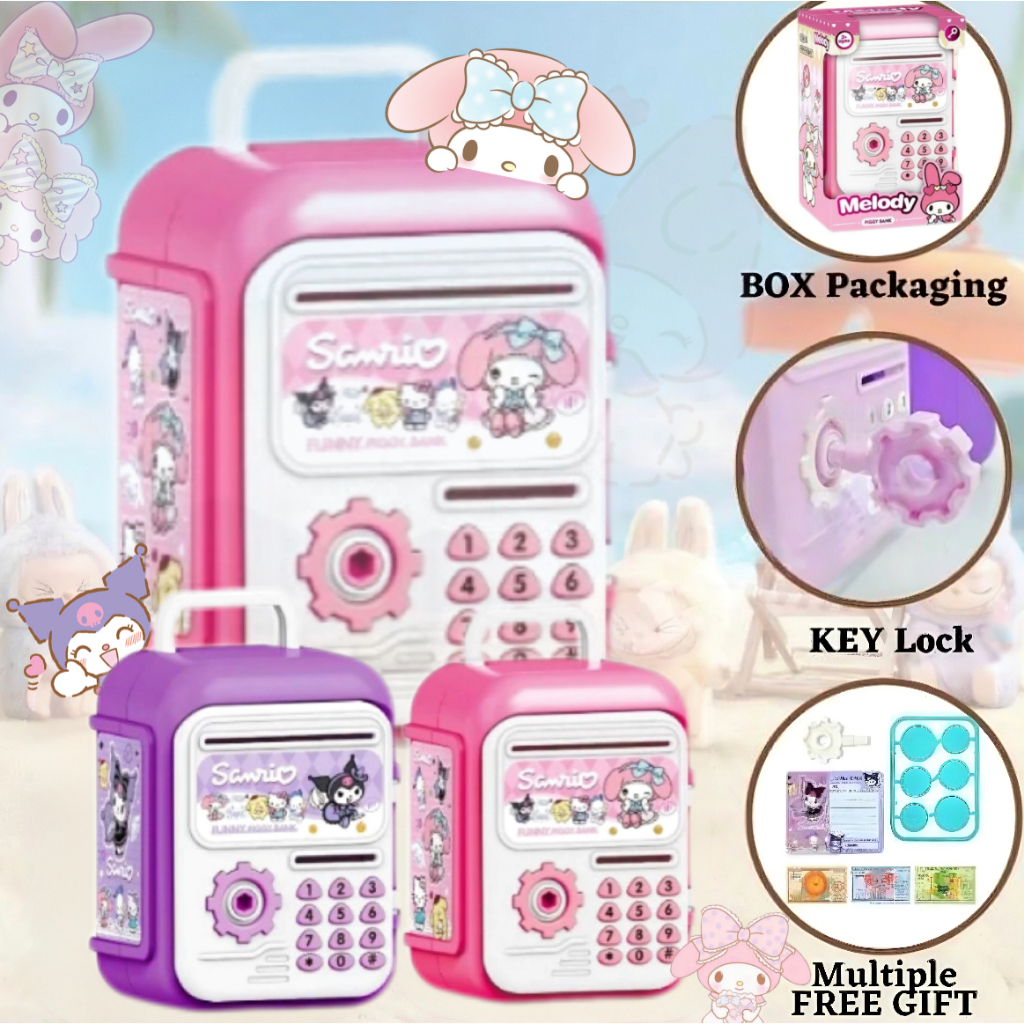 Free stickers -Celengan Mini Kuromi  Melody Dengan Kunci Lucu Untuk Anak Mainan Aman Listrik Mainan 