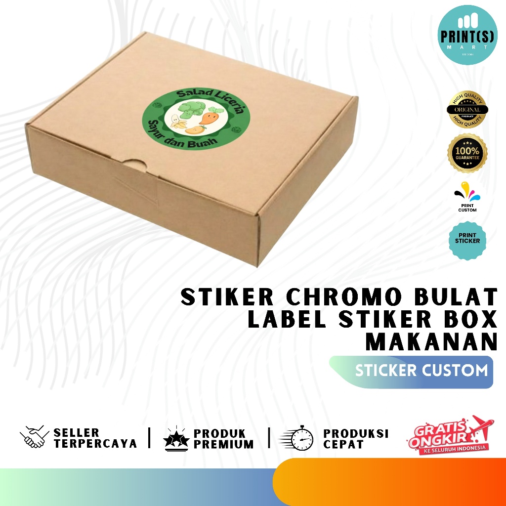 Stiker Chromo Bulat, Stiker Custom Gambar Logo Label Stiker Box Makanan, Toples, Botol, Produk Kemas