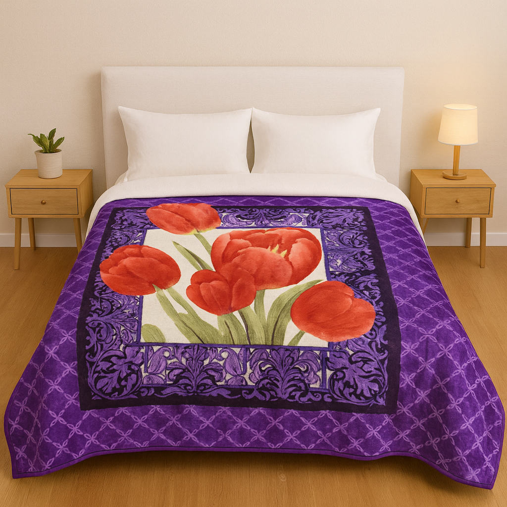 Selimut Bulu Panel Selimut Champion 200x230 Selimut Bulu Tebal 3 KG Premium Quality Motif Bunga