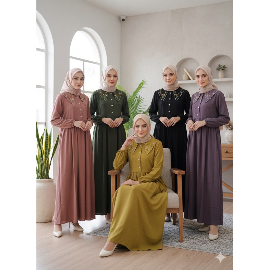 Adreena dress  - Gamis Bordir Wanita terbaru  -  Busana muslim mewah  simple elegan Remaja Dewasa