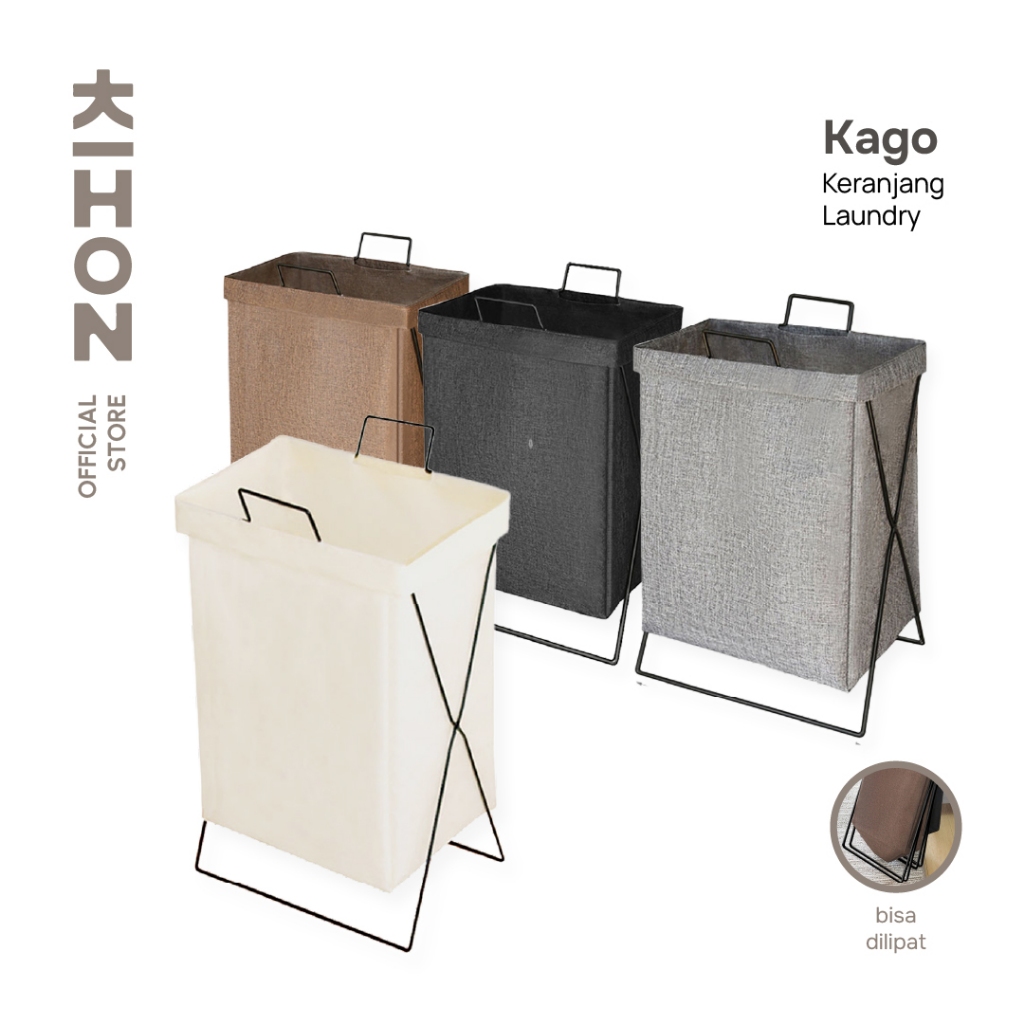 KIHON KAGO Keranjang Laundry Lipat Minimalis Dapat Dilipat Dilengkapi Rangka Besi Penyangga