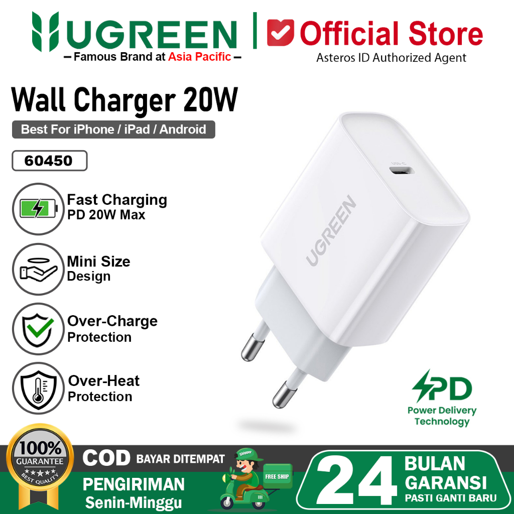 UGREEN Kepala Charger Power Delivery Type-C Fast Charging 20W 10191 60450 CD137