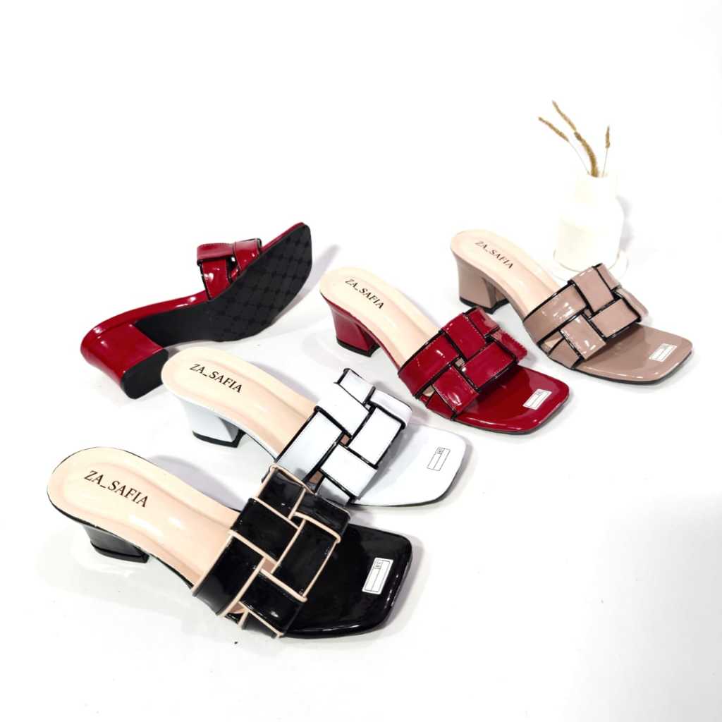 ZASAFIA NV003 Heels Wanita Elegan 5cm Selop Hak Pendek Anyaman