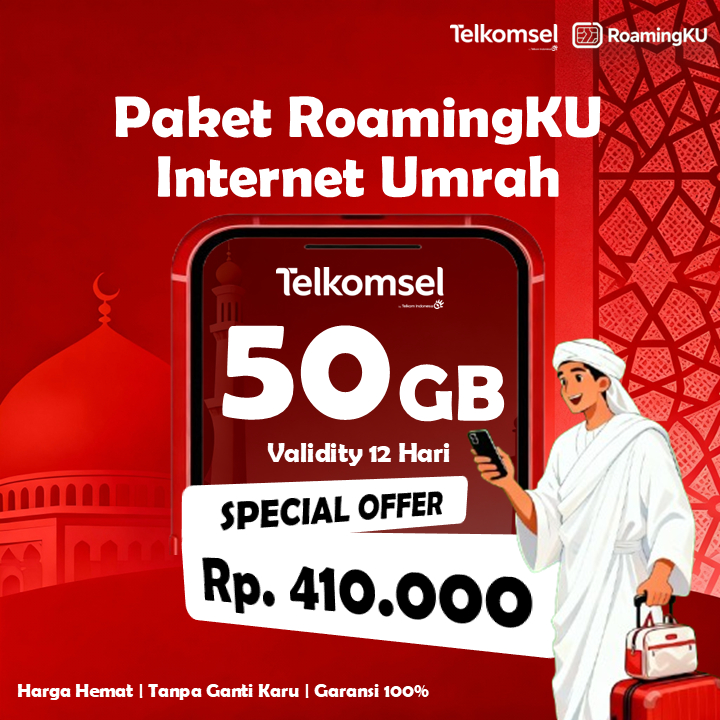 Paket Internet Umrah Telkomsel 50GB 4G/5G Roaming