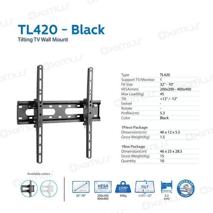 BRACKET TV LED LCD MONITOR 32" - 70" OXIMUS TL420 WALL MOUNT TILT - TL420 Hitam