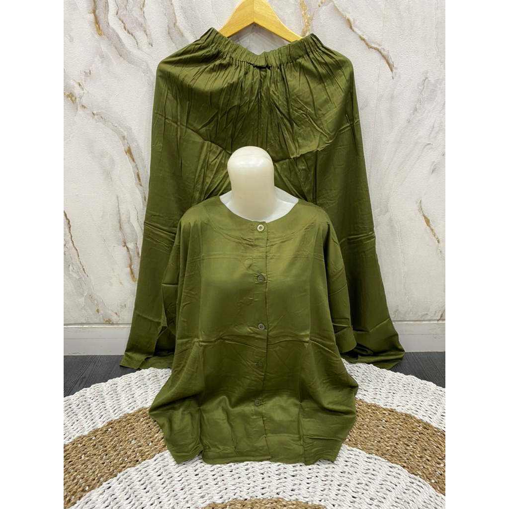 Setelan CP Agnes Jumbo Celana Panjang Bahan Rayon Twill Adem LD 120 CM