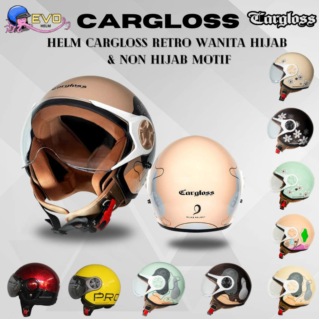 HELM CARGLOSS RETRO WANITA HIJAB & NON HIJAB MOTIF PASTEL TERLARIS ORIGINAL, CARGLOSS HELMET OFFICIA