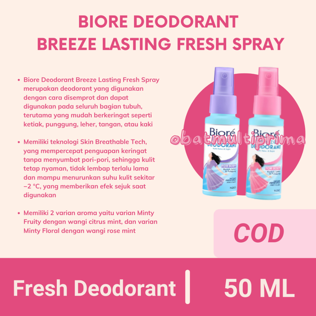Biore Breeze Deodorant Instant Fresh Spray Minty Fruity & Minty Floral Makassar