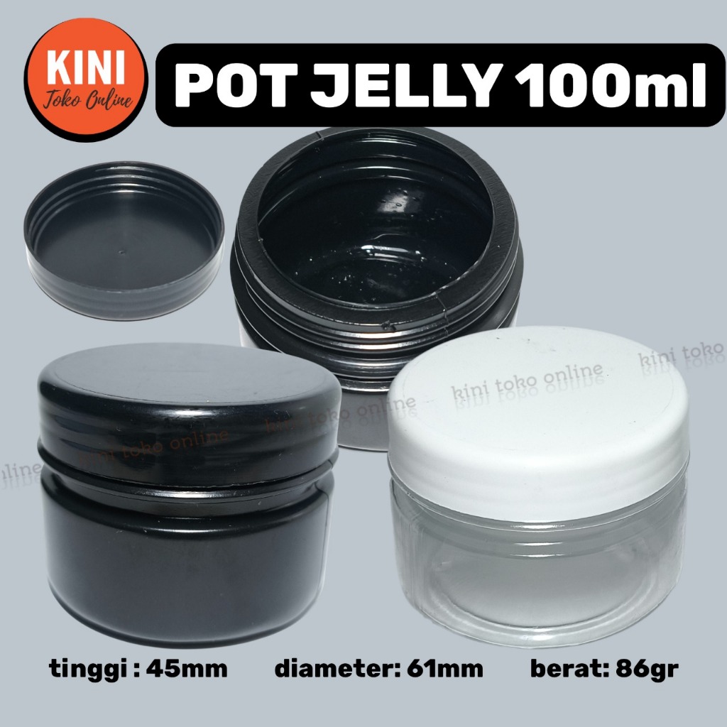 isi 10pcs -  Pot Jelly 100gr PVC  Hitam Putih Bening Jar Wadah Gel Tempat Cream Saleb Salep krim lul