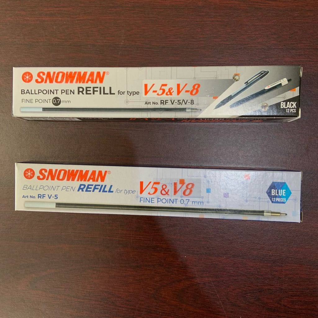 REFILL/ ISI ULANG BALLPONT FINE POINT 0.7 mm SNOWMAN  V5 dan V8 WARNA HITAM DAN BIRU
