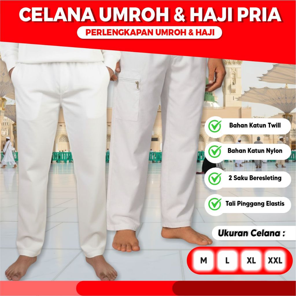 AULEAA - Celana Haji Pria Panjang Putih Polos / Celana Putih Polos Celana Umroh / Celana Laki-laki /
