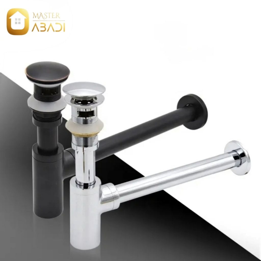 Sifon Botol Wastafel Stainless SUS 304 CHROME & HITAM / Sifon Pembuangan Wastafel