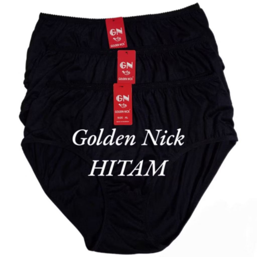 [ 12 pcs ] CD Golden Nick Khusus Hitam | Celana Dalam Wanita Lusinan Polos | CD Golden Nick Katun