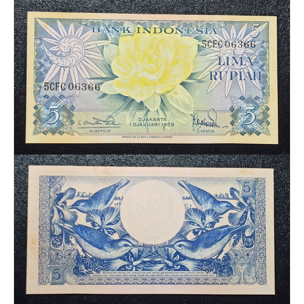 uang kuno Indonesia  5rp seri bunga 1959 p2281