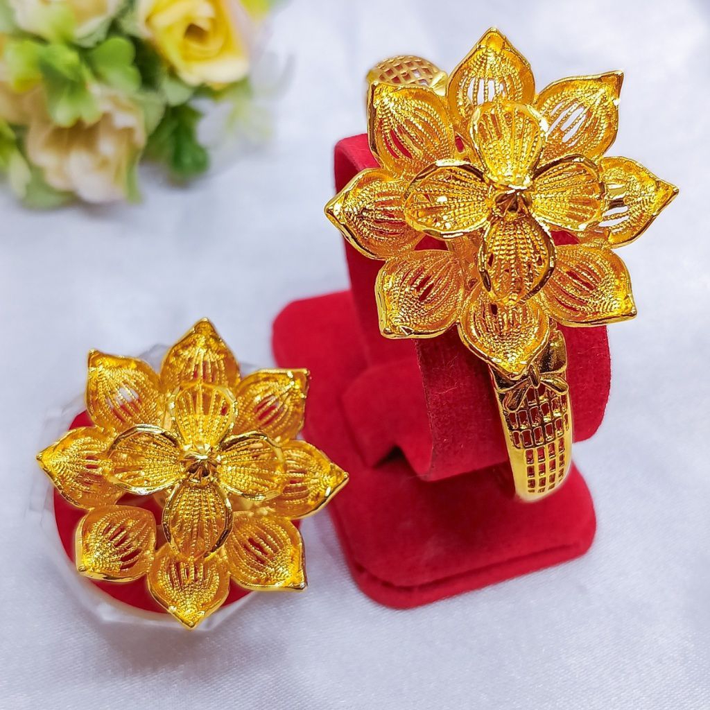 GELANG BANGLE BUNGA KENDARI FREE CINCIN BUNGA KENDARI LAPIS EMAS 24K