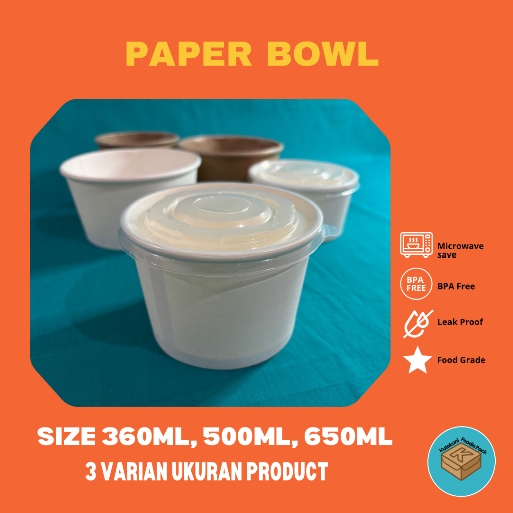 Paper Bowl 500ML Dengan Tutup | Paper Bowl 500ML COKLAT | Rice Bowl 500ML + Tutup Termurah