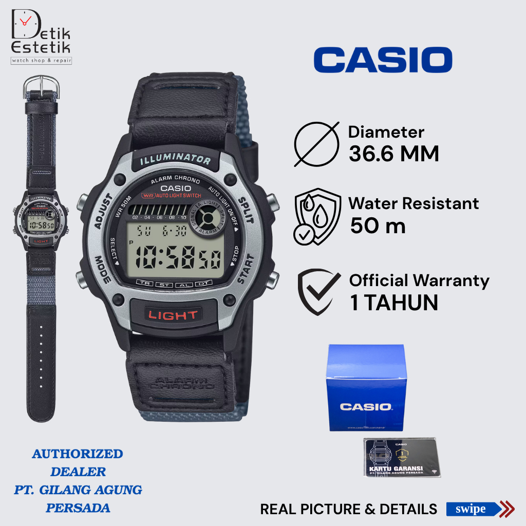 Jam Tangan Casio W-220HF-8AV / W220HF Digital Silver illuminator Water Resist 50m Original