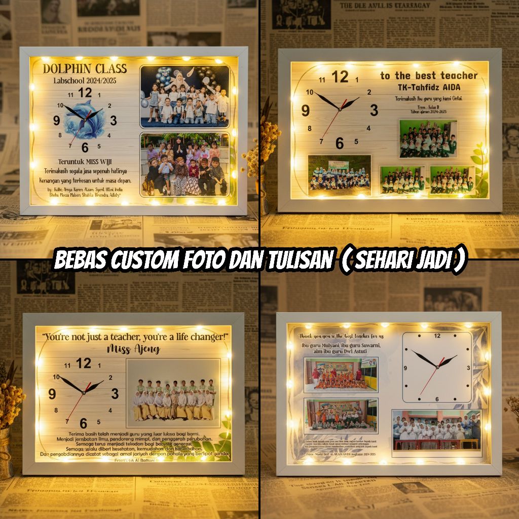 Hadiah Guru 1 Hari Jadi - Jam Dinding Custom - Frame 3D Untuk Kado Guru, Best Teacher, Gift Teacher