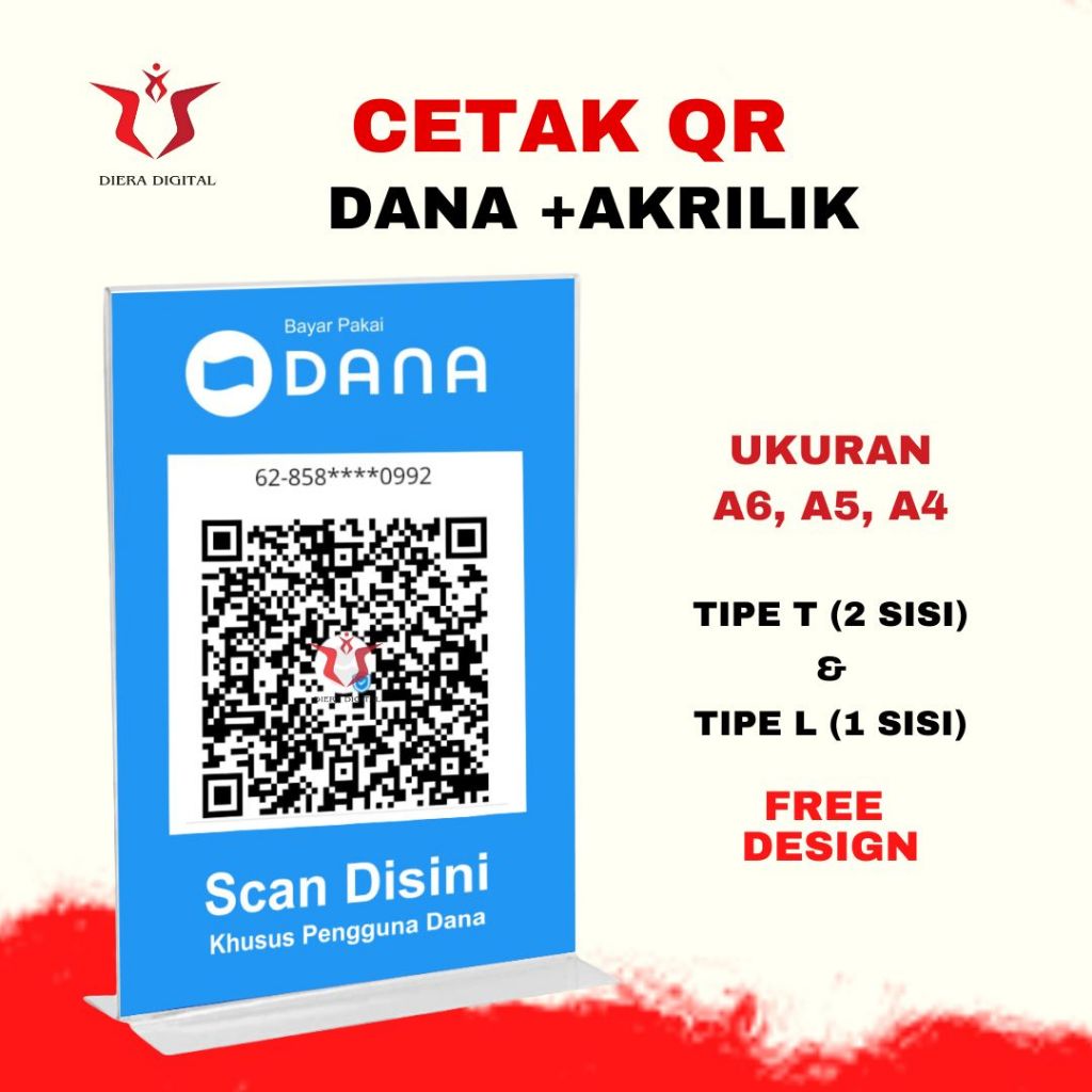 Cetak Qris Dana + Akrilik  | pelengkap usaha ukuran  A5 & A4