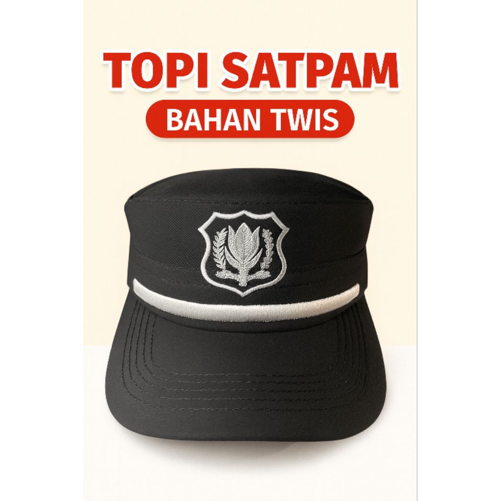 TOPI SATPAM KOMANDO HITAM BAHAN TWISS PREMIUM | TOPI SECURITY PRIA | NYAMAN & TAHAN LAMA