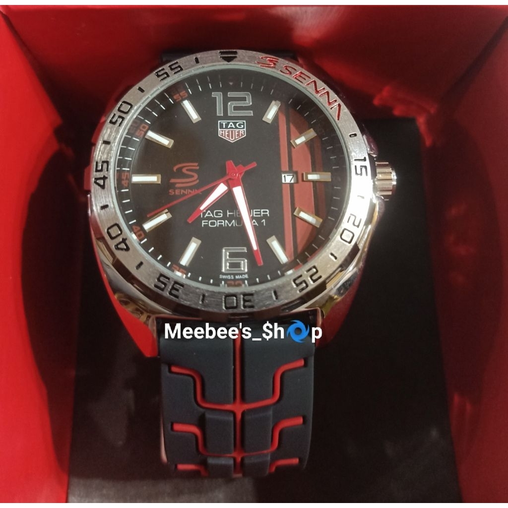 T4G HEUER SENNA BLACK RED STRAP RUBBER
