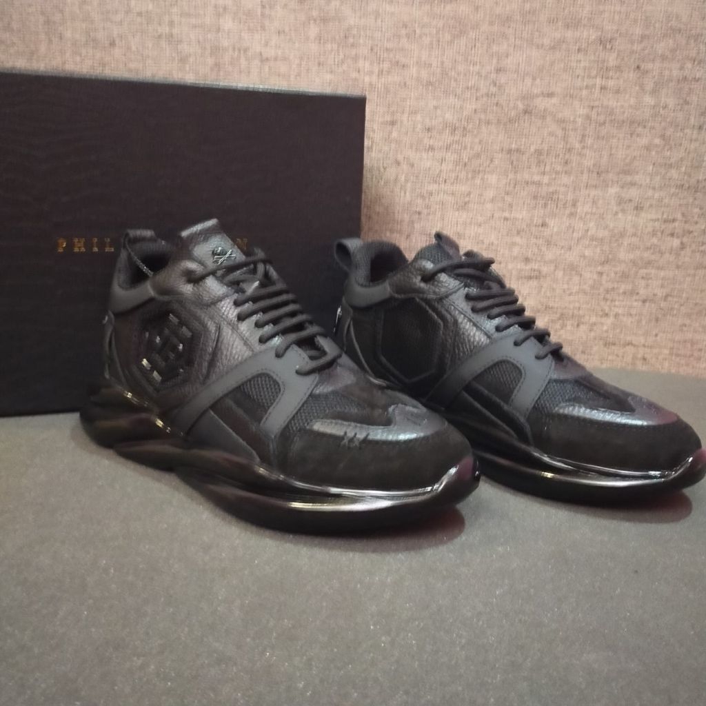 Sepatu sneaker shoes pria mewah philipp plein hitam hexagon