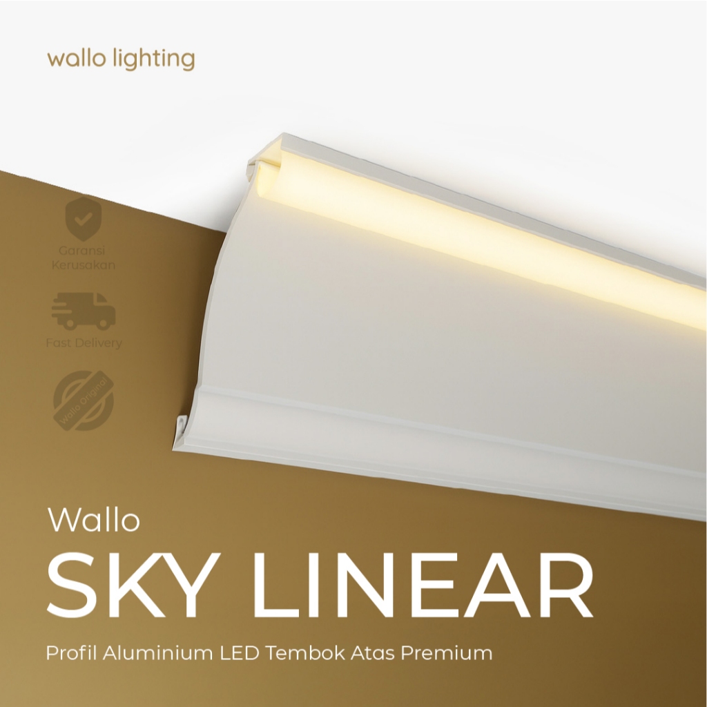 Wallo Sky Linear, Profil Lampu LED Dinding Atas Room Lighting, Pengganti Lampu Plafon & Lis Gypsum, 
