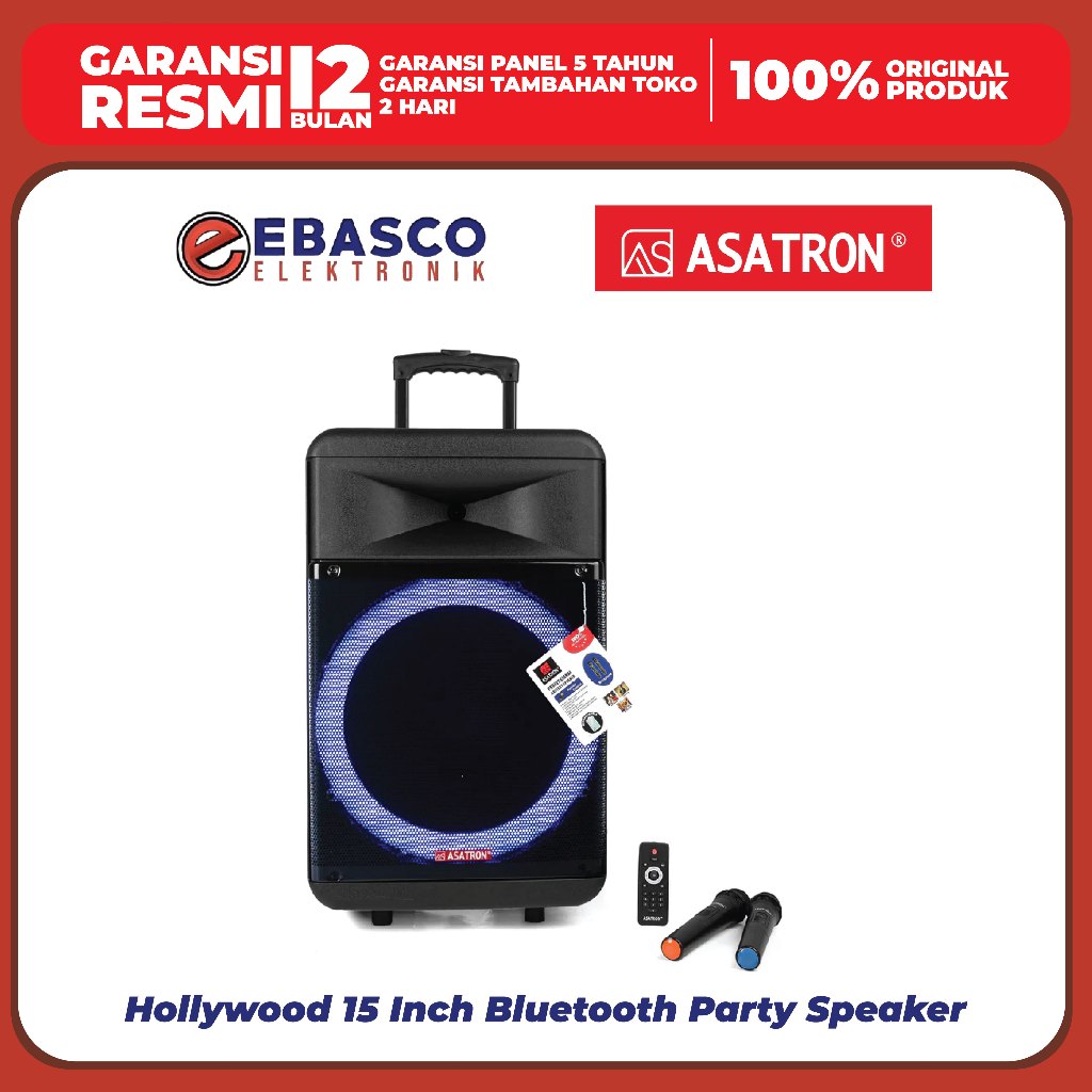 ASATRON Speaker Aktif HOLLYWOOD Portable Woofer 15 Inch - Free 2 Mic Wireless Bergaransi Resmi