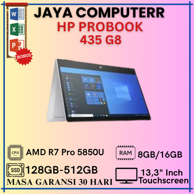 Laptop HP Probook X360 435 G8 TouchScreen AMD Ryzen 7 Pro 5850U RAM 8GB/16GB SSD 128GB/512GB Layar 1