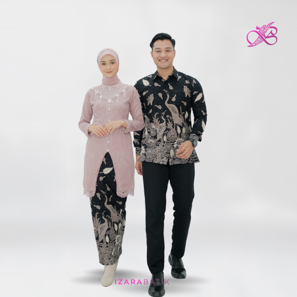 IZARABATIK - Anggita Dusty Pink Set Kebaya Modern Couple Wisuda Lamaran Full Payet Tunangan Kondanga