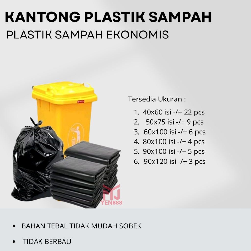 KANTONG PLASTIK SAMPAH / KANTONG SAMPAH PLASTIK / TRASH BAG / PLASTIK SAMPAH HITAM UK 40X60 50X75 60