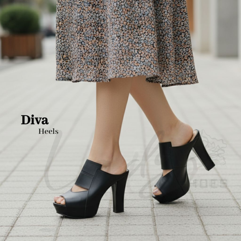 Lady - DIVA High Heels sandal Wanita heels chunky Tinggi 12cm mules platform korea