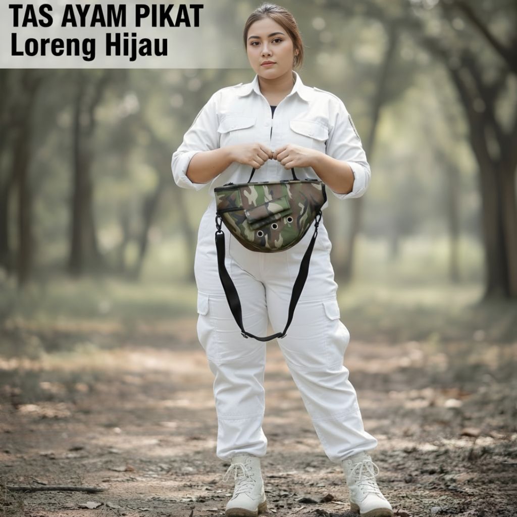 Tas Ayam Pikat  Loreng Hijau • Bahan Tebal Waterproof • Ventilasi Ring • Tas Pemburu Ayam Hutan
